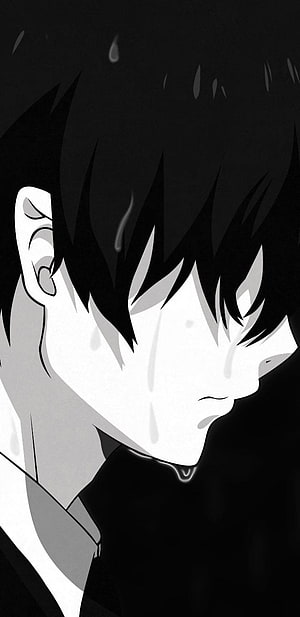 Blue Exorcist Anime Character in Monochrome Profile with Rain Droplets HD phone wallpaper