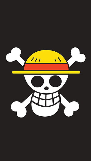 One Piece Jolly Roger Skull and Crossbones Jolly Roger Logo on Black Background HD phone wallpaper