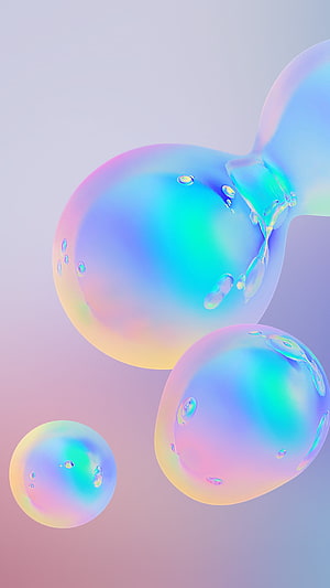 Iridescent Soap Bubbles Floating Against Soft Pastel Gradient Background HD phone wallpaper