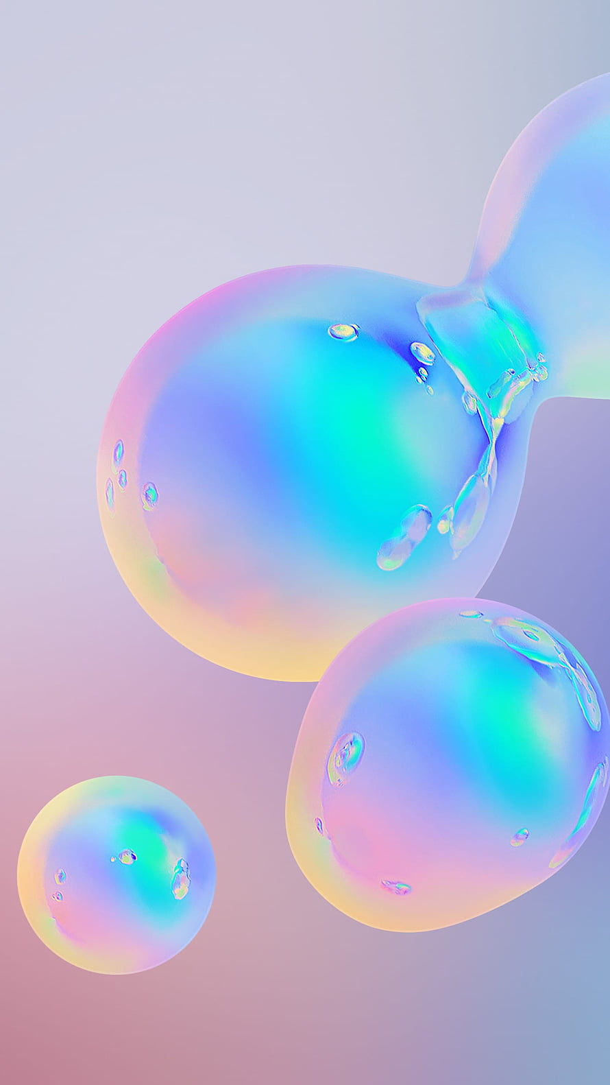 Iridescent Soap Bubbles Floating Against Soft Pastel Gradient Background HD phone wallpaper