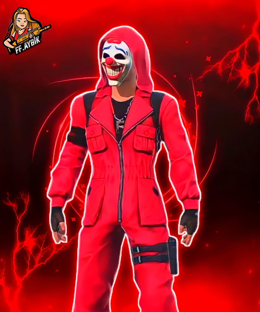 FF Aybik Criminal Profile in Red Hooded Outfit with Clown Mask HD phone wallpaper