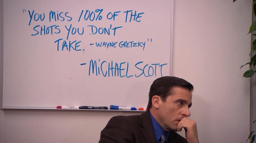 Michael Scott in front of whiteboard with motivational quote from The Office HD wallpaper