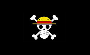 One Piece Straw Hat Pirates Jolly Roger Flag on Black Background HD wallpaper