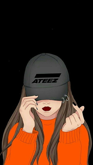 Ateez Fan Art Girl Wearing Grey Cap and Orange Sweater HD phone wallpaper