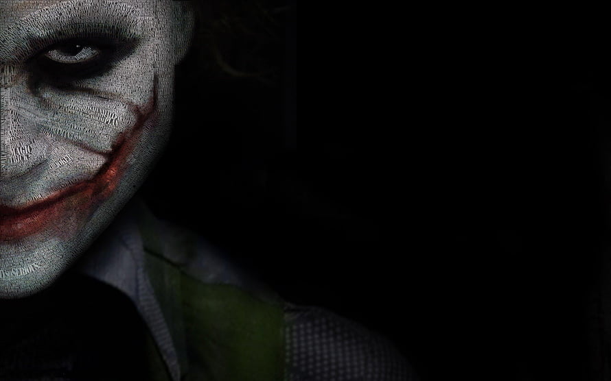 Joker Dark Portrait with Newspaper Texture Face and Green Suit HD wallpaper