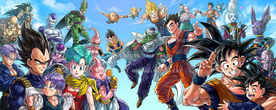 Dragon Ball Super Full Cast Group Art Featuring Goku Vegeta and Friends HD wallpaper