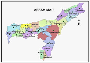 Colorful Political Map of Assam India Showing All Districts and Boundaries HD wallpaper