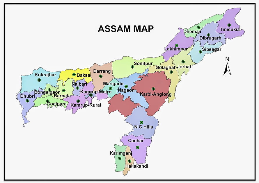 Colorful Political Map of Assam India Showing All Districts and Boundaries HD wallpaper