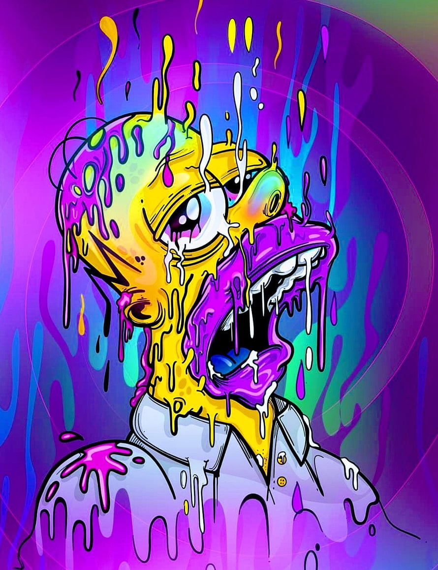 Melting Homer Simpson Psychedelic Trippy Artwork with Vibrant Neon Colors HD phone wallpaper