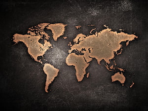 Vintage Copper World Map on Dark Textured Background HD wallpaper