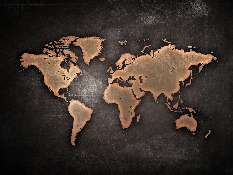 Vintage Copper World Map on Dark Textured Background HD wallpaper
