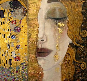 Gustav Klimt The Kiss and Portrait with Gold Leaf Tears HD wallpaper