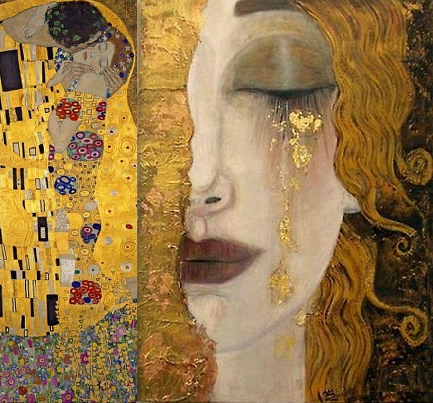 Gustav Klimt The Kiss and Portrait with Gold Leaf Tears HD wallpaper