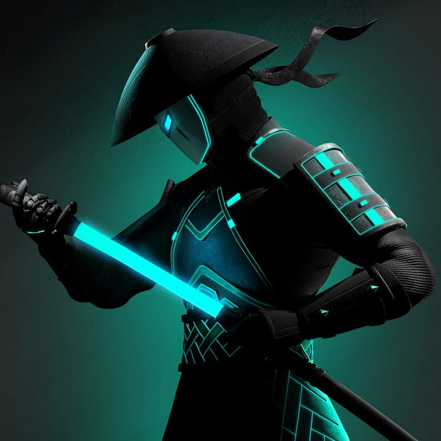 Shadow Fight 3 Cyber Samurai Warrior Wielding Glowing Neon Katana in Dark Armor HD phone wallpaper