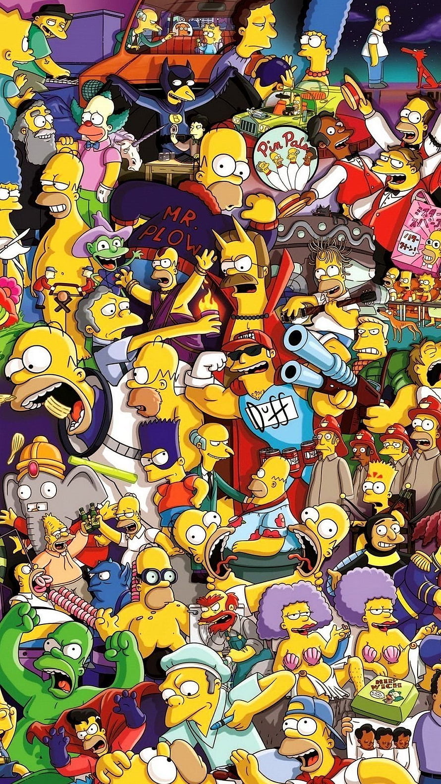 The Simpsons All Characters Crowd Scene Cartoon Illustration HD phone wallpaper