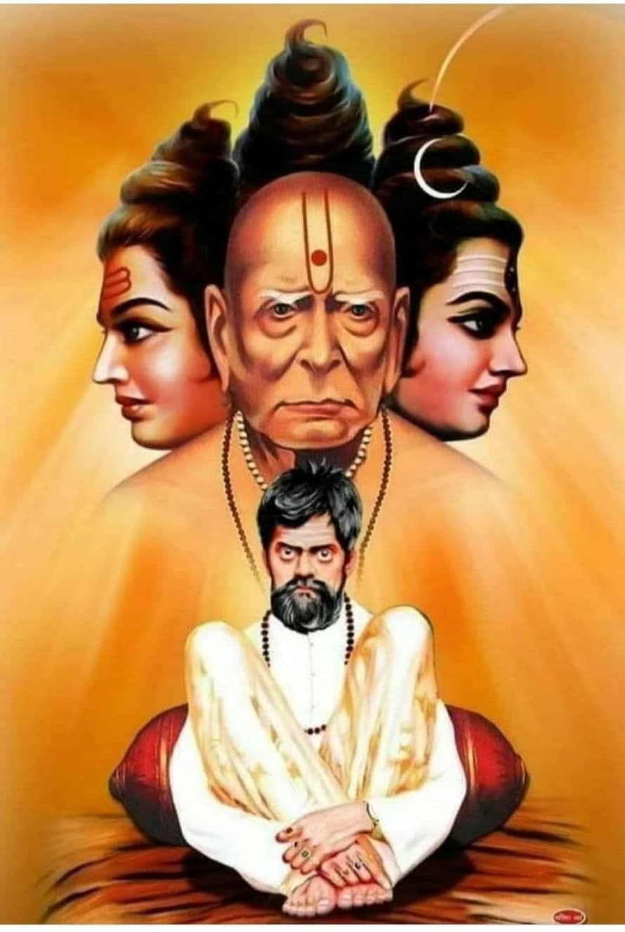 Shankar Maharaj Spiritual Portrait with Divine Faces and Meditation Pose HD phone wallpaper