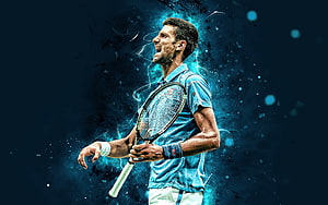 Novak Djokovic Tennis Player With Racket And Electric Blue Energy Burst HD wallpaper