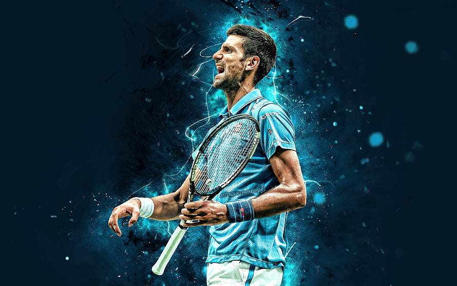 Novak Djokovic Tennis Player With Racket And Electric Blue Energy Burst HD wallpaper