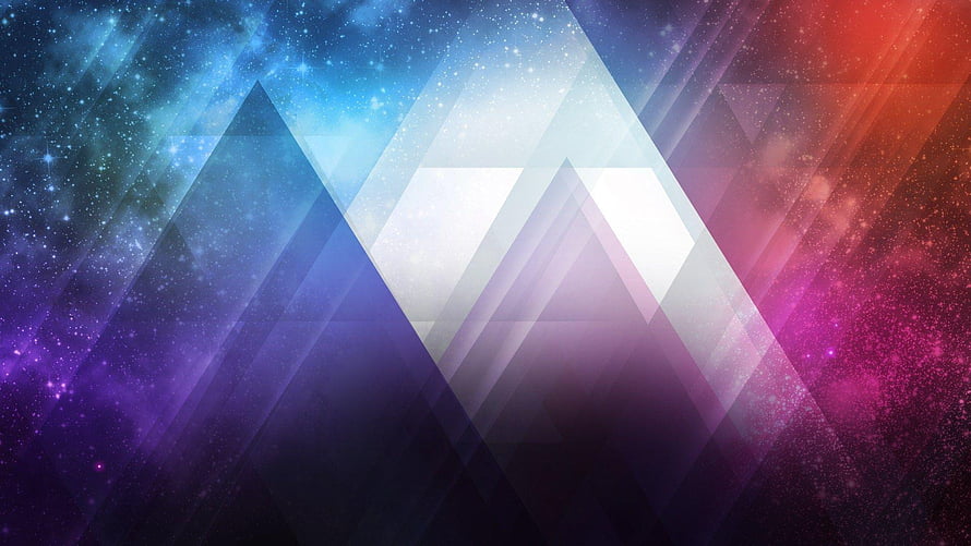 Abstract Geometric Mountain Peaks Against a Vibrant Cosmic Starfield Background HD wallpaper