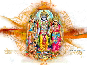 Lord Rama with Sita and Lakshmana in Traditional Indian Devotional Art HD wallpaper