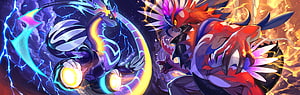 Mega Rayquaza and Mega Garchomp Battle Artwork from Pokemon Scarlet and Violet HD wallpaper