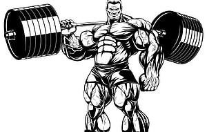 Black and White Bodybuilding Illustration of a Muscular Man Lifting a Barbell, Bodybuilding Art, gym cartoon HD wallpaper