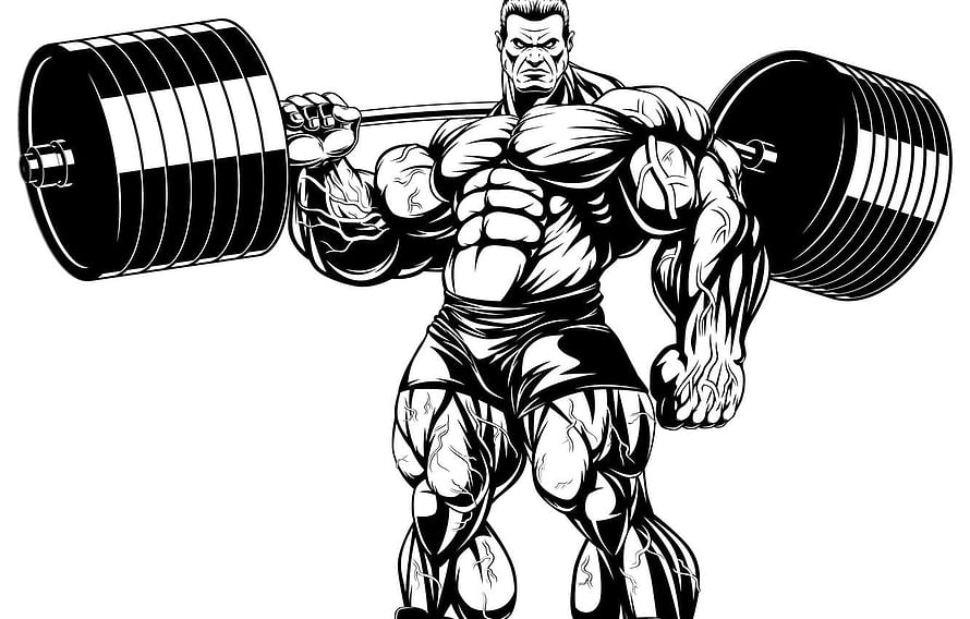 Black and White Bodybuilding Illustration of a Muscular Man Lifting a Barbell HD wallpaper