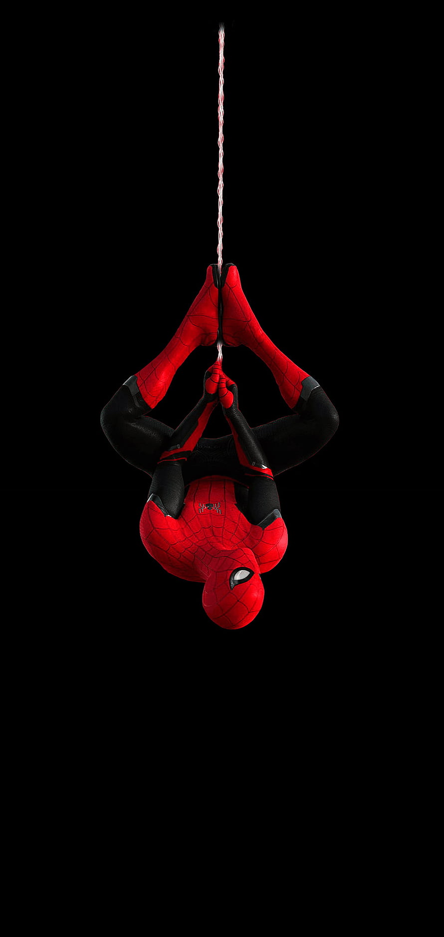 Spider-Man in Advanced Suit Hanging Upside Down from Web Against Black Background, Spiderman Dot Notch, dot display HD phone wallpaper