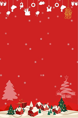 Festive Red Christmas Village Scene with Snowflakes and Hanging Ornaments HD phone wallpaper