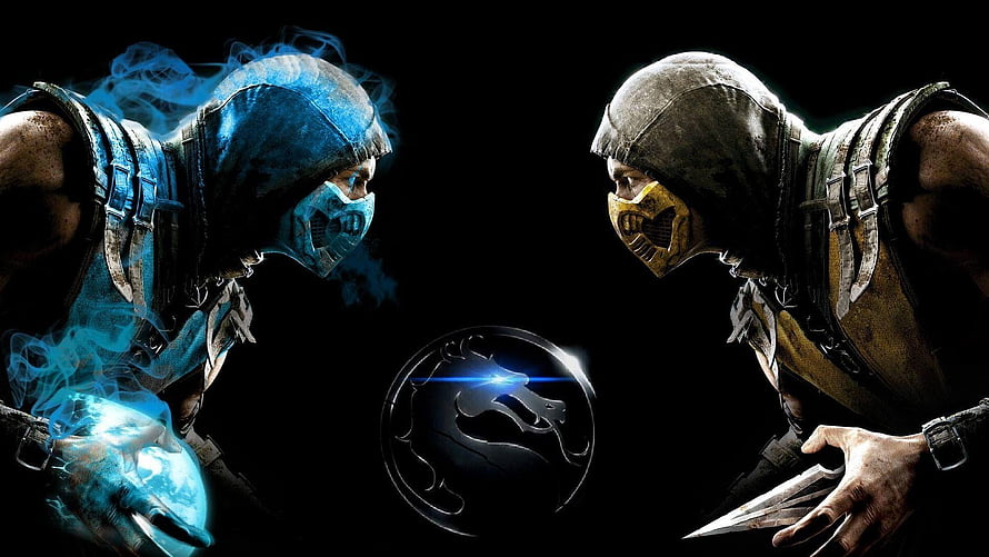 Mortal Kombat 11 Scorpion and Sub-Zero Face-Off with Dragon Emblem HD wallpaper
