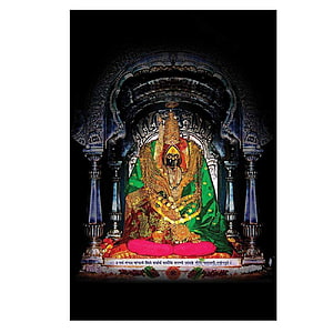 Tulja Bhavani Temple Deity Portrait with Ornate Arch and Green Drape HD phone wallpaper