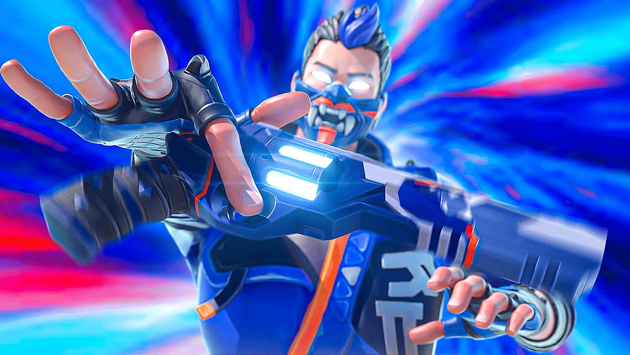 Valorant Agent Aiming Futuristic Pistol with Blue Energy Burst Background HD wallpaper