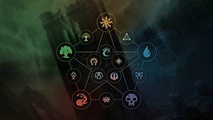 Magic: The Gathering Planeswalker Symbol Constellation on Dark Fantasy Background HD wallpaper