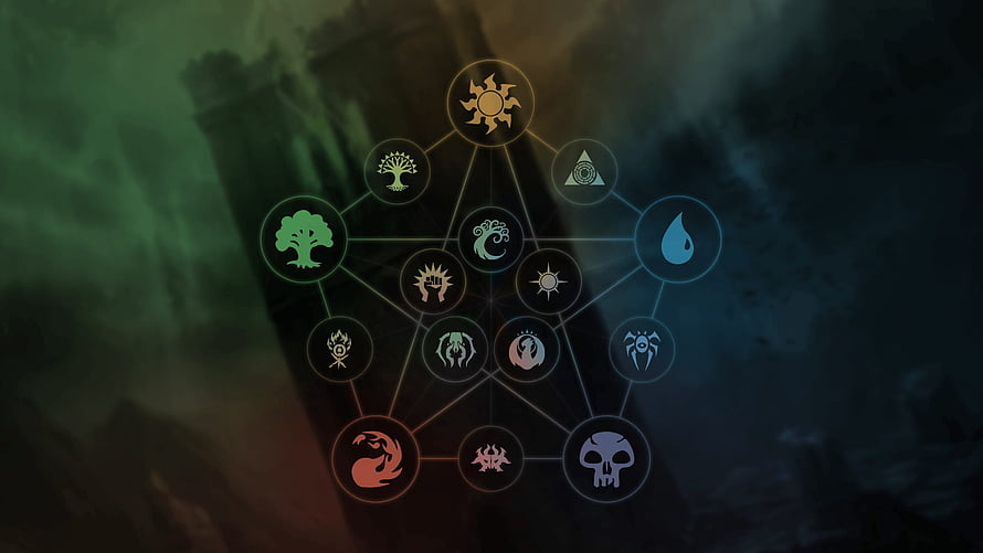 Magic: The Gathering Planeswalker Symbol Constellation on Dark Fantasy Background HD wallpaper