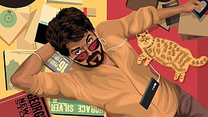 Vijay Master Fan Art Illustration With Cat And Books HD wallpaper