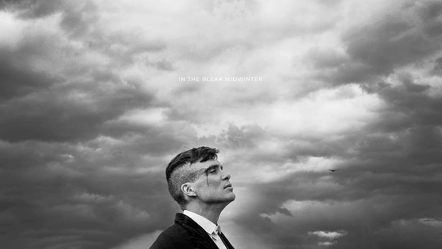 Peaky Blinders: Cillian Murphy in a moody black and white portrait beneath storm clouds HD wallpaper
