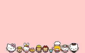 Sanrio Character Lineup on Soft Pink Background HD wallpaper