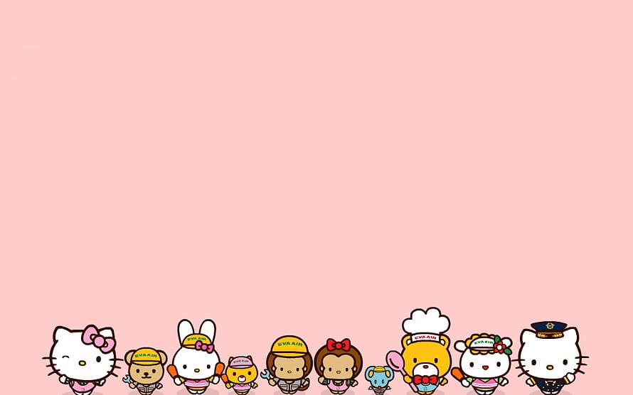 Sanrio Character Lineup on Soft Pink Background HD wallpaper