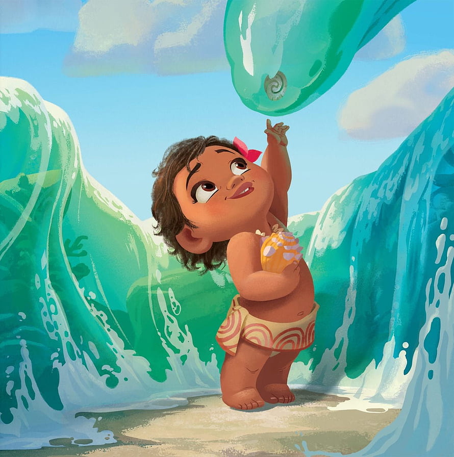 Baby Moana Reaching for a Floating Orb in a Stylized Ocean Scene HD phone wallpaper