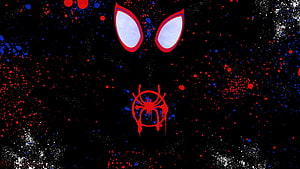 Miles Morales Spider-Man Mask with Red Spider Emblem on Black Splatter Background HD wallpaper