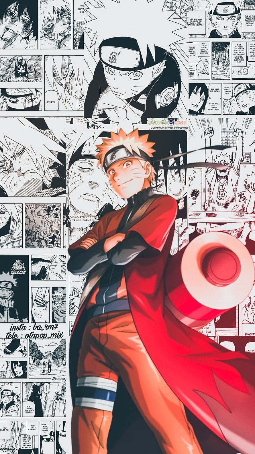 Naruto Uzumaki in Red Cloak with Manga Panels Background HD phone wallpaper