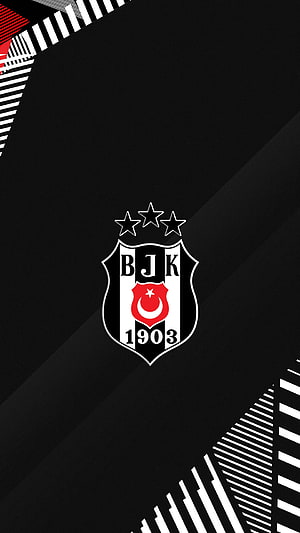 Beşiktaş JK Official Club Crest on Black Background with Geometric Accents HD phone wallpaper