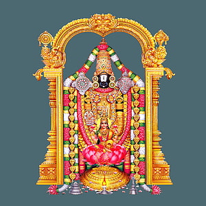 Lord Venkateswara and Goddess Padmavathi Seated on Lotus in Ornate Golden Temple Arch HD phone wallpaper