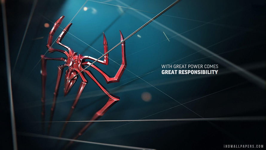 Spider-Man Red Mechanical Spider Web Design with Great Responsibility Quote HD wallpaper