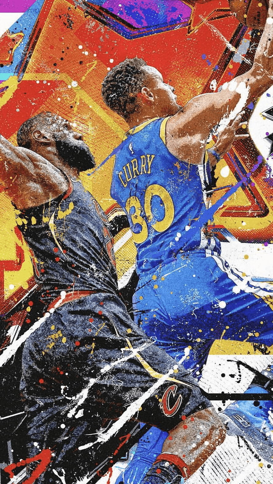 Stephen Curry and LeBron James in Dynamic NBA Action Art HD phone wallpaper