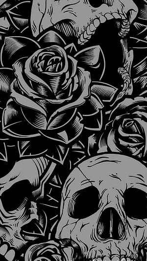 Black and White Skull and Rose Tattoo Flash Artwork HD phone wallpaper