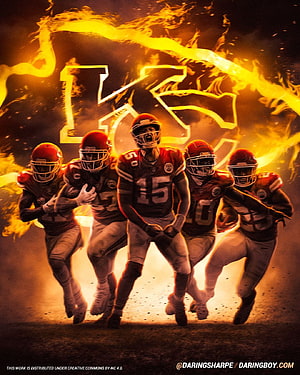 Kansas City Chiefs Players Running Through Flames With Team Logo HD phone wallpaper