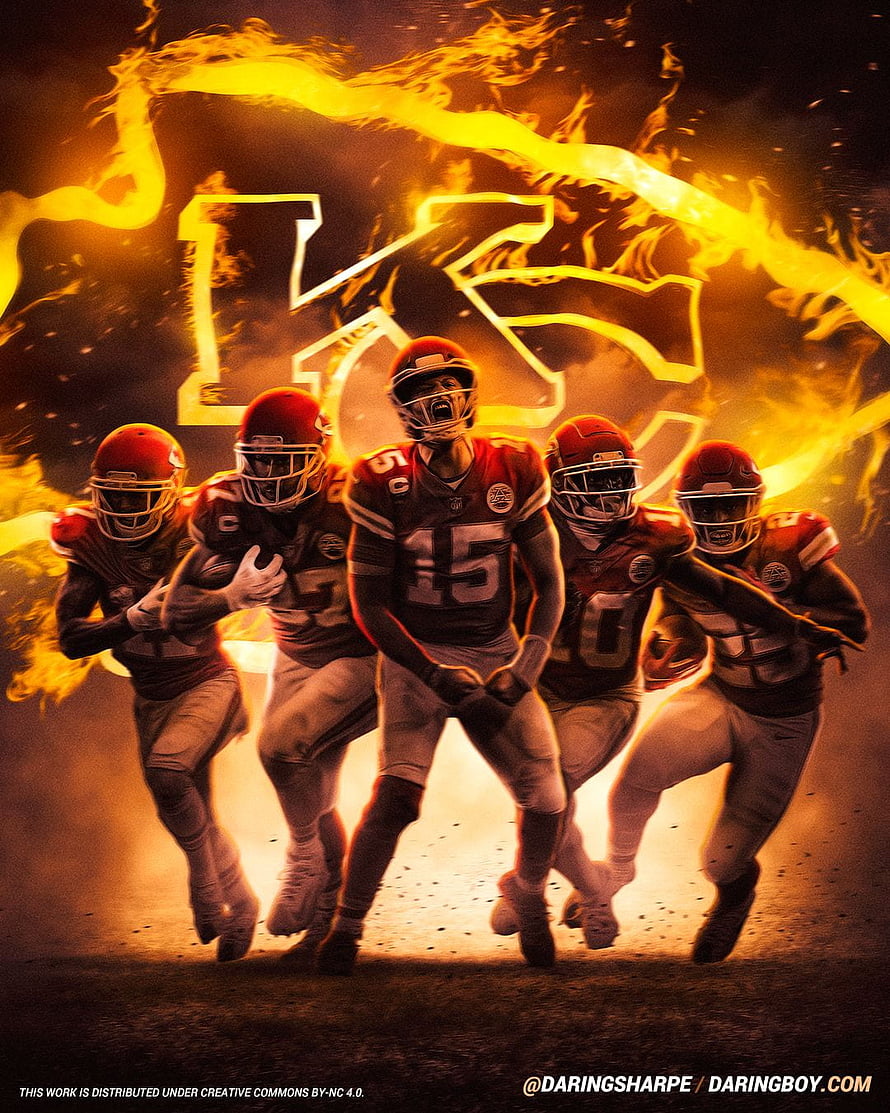 Kansas City Chiefs Players Running Through Flames With Team Logo HD phone wallpaper