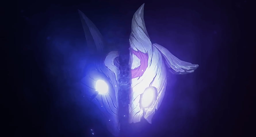 Kindred Mask Glowing in Dark Blue Void with Ethereal Light HD wallpaper
