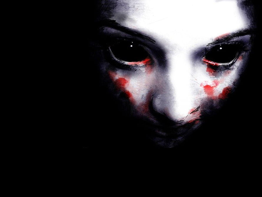 Eerie Ghostly Face with Blood-Stained Cheeks in Dark Horror Art HD wallpaper